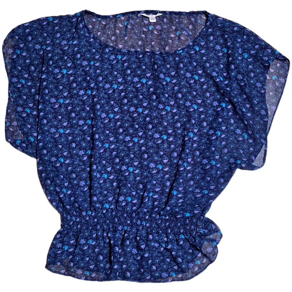 American Eagle Outfitters Floral Boho Blouse Women's Size S Blue Smocked‎ Waist